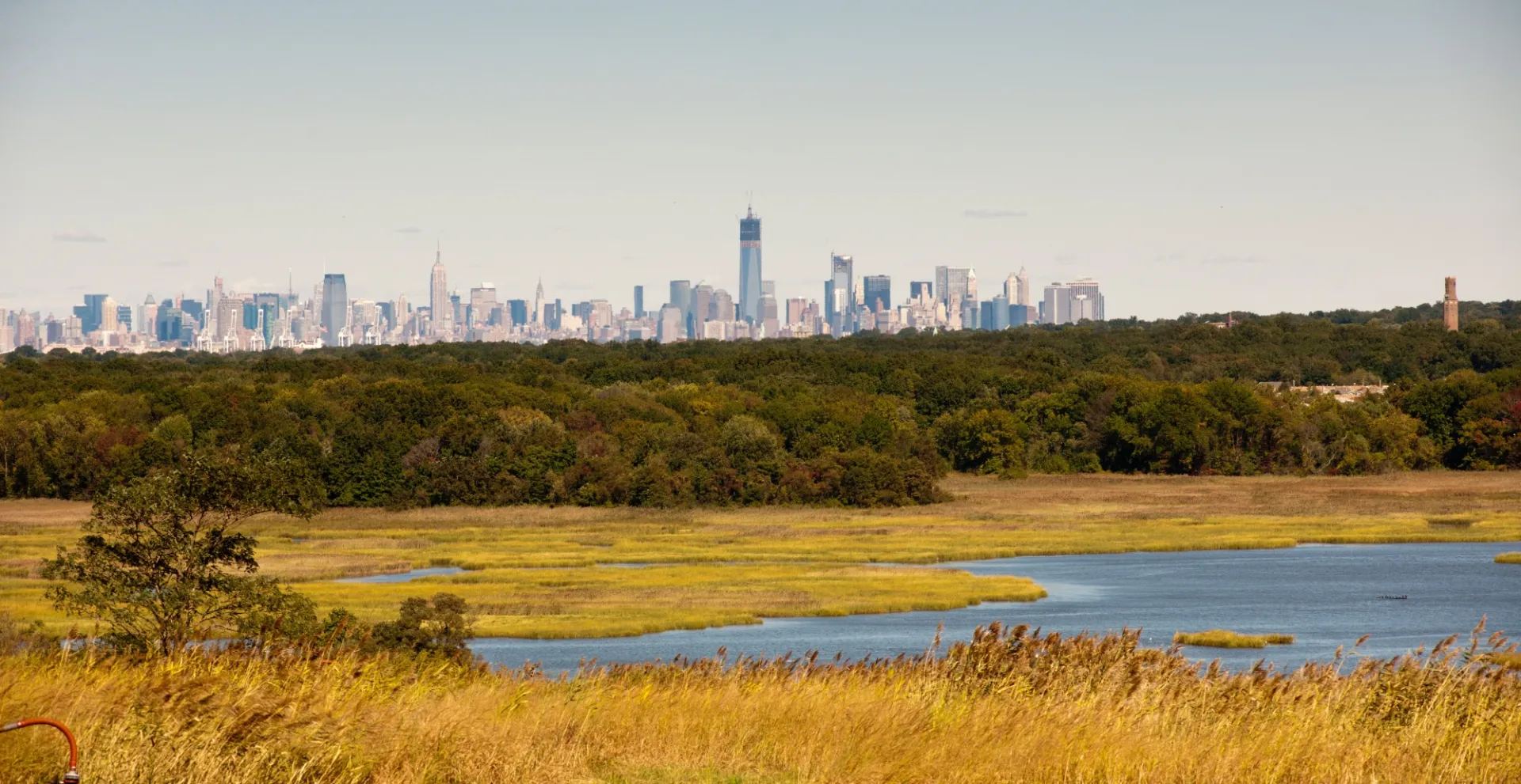 Manhattan skyline view from Freshkills park on Staten Island, NY